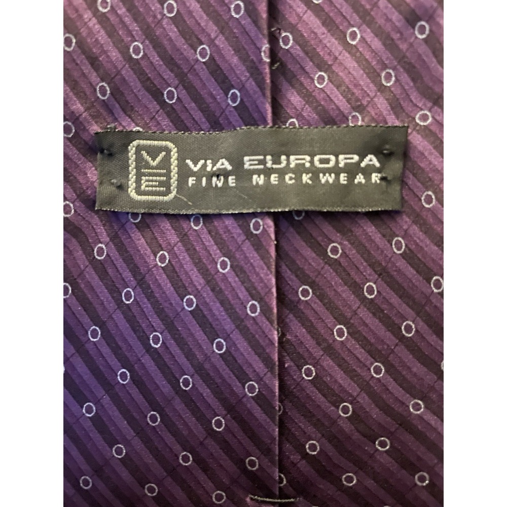 Via Europa Neckwear Tie Purple Black Diagonal Striped AOP 100% Silk JBHS - Picture 2 of 5